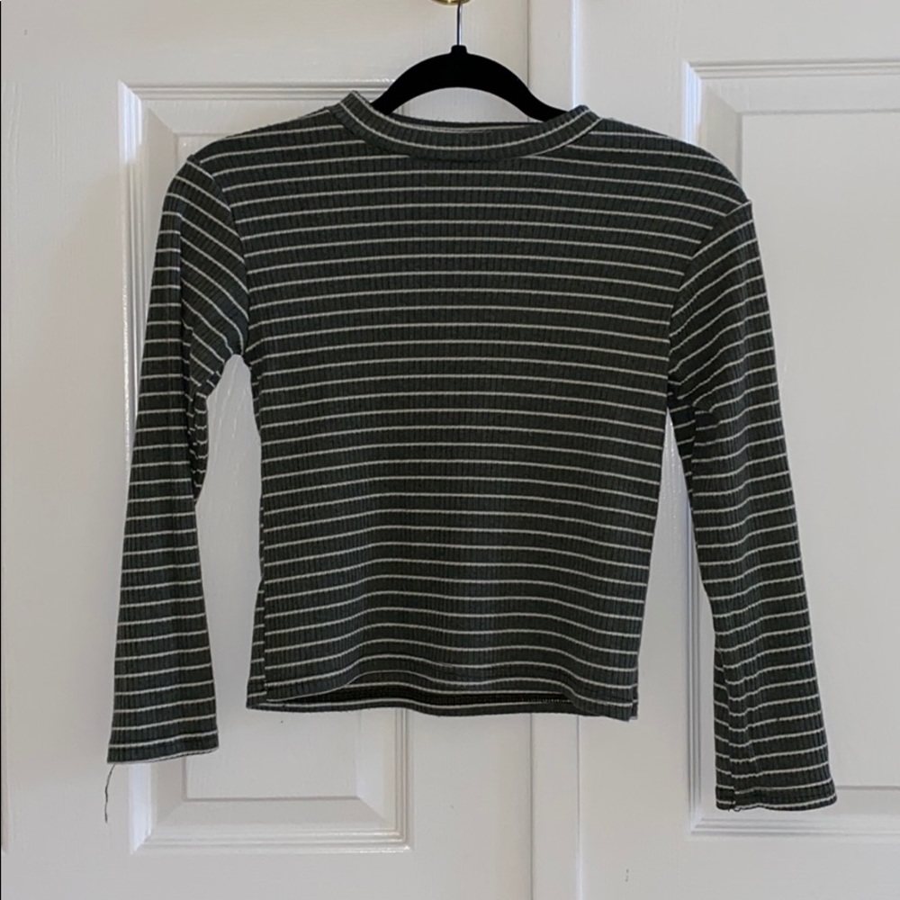 NWOT Matcha Green Striped Ribbed Shirt